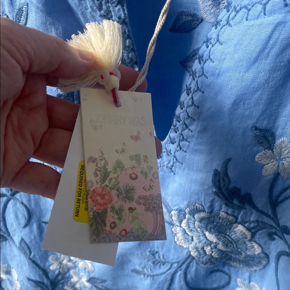 Johnny Was Embroidered Light Blue Floral Tunic - Picture 3 of 12